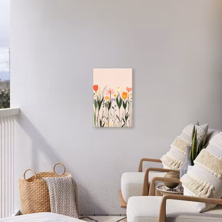 Pasteltinten - Bloemen - Illustratie Tuinposter op houten frame 2 cm dik klein -sfeer1