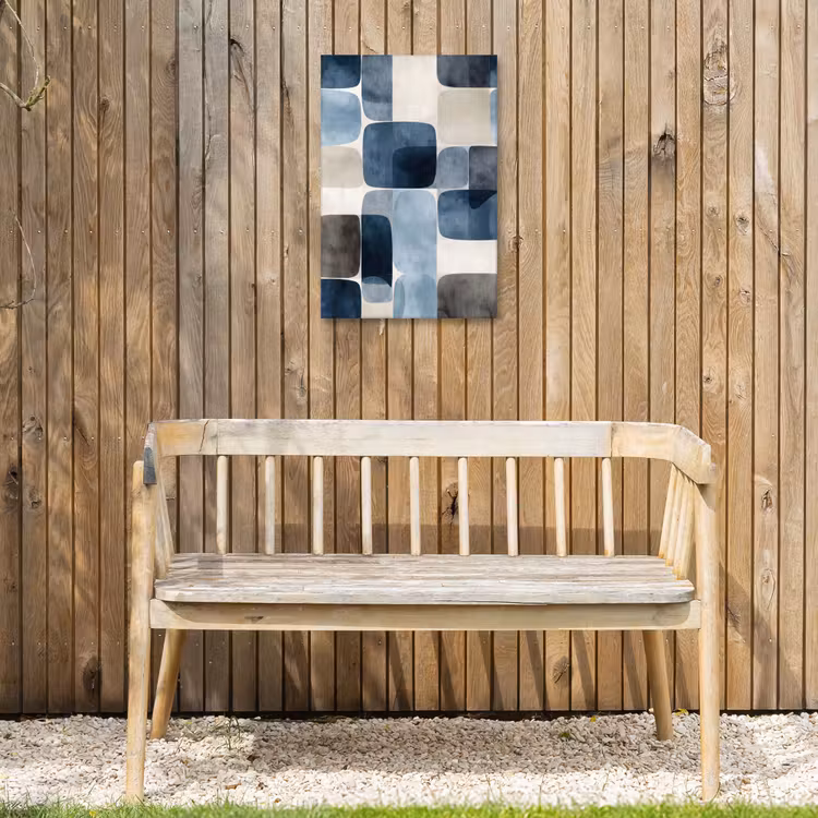 Patroon - Blauw - Vierkanten Tuinposter op houten frame 2 cm dik klein -sfeer4