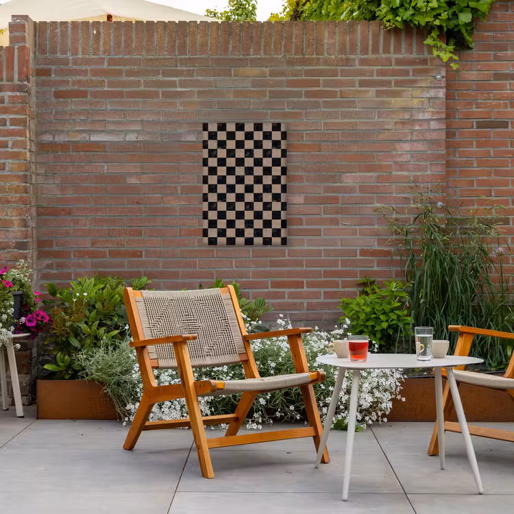 Patroon - Dambord - Marmer Tuinposter op houten frame 2 cm dik klein 841 -sfeer3