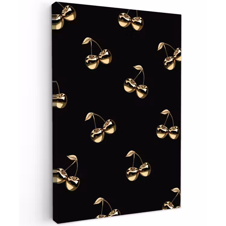 Patroon - Kersen - Goud - Chrome Tuinposter op houten frame 2 cm dik klein -3d