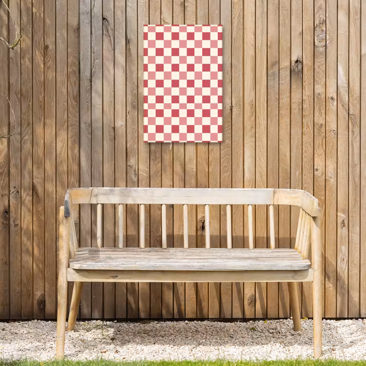 Patroon - Schaak - Roze Tuinposter op houten frame 2 cm dik klein 841 -sfeer4