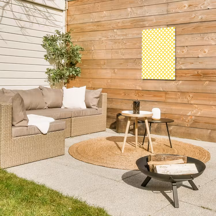 Patroon - Geometrisch - Klassiek - Geel Tuinposter op houten frame 2 cm dik klein 841 -sfeer2