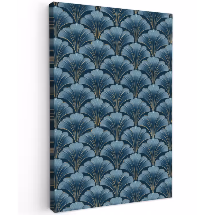 Patroon - Ginkgoblad - Blauw Tuinposter op houten frame 2 cm dik klein 841 -3d
