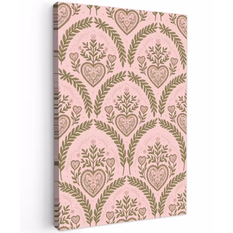 Patroon - Hart - Bloemen - Folkloristisch - Roze Tuinposter op houten frame 2 cm dik klein -3d