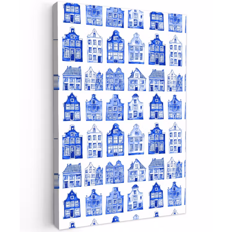 Patroon - Huizen - Blauw Tuinposter op houten frame 2 cm dik klein 841 -3d