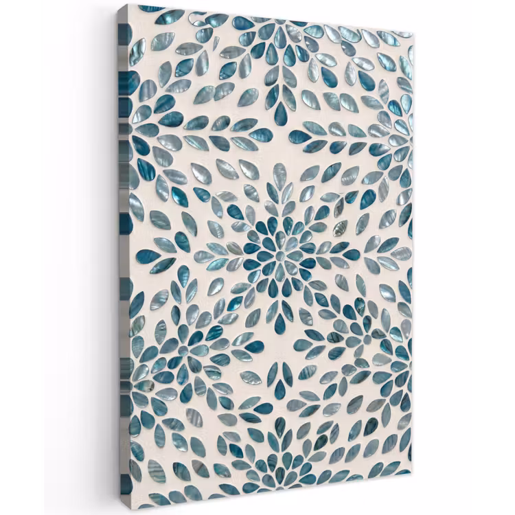 Patroon - Bladeren - Abstract - Modern - Turquoise Tuinposter op houten frame 2 cm dik klein -3d