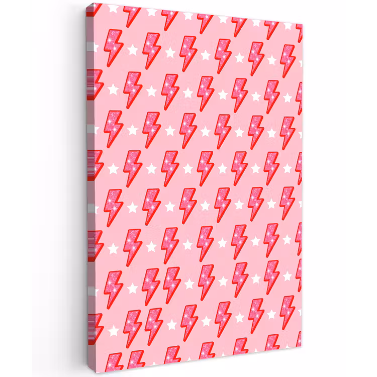 Patroon - Bliksem - Ster - Glitter - Roze Tuinposter op houten frame 2 cm dik klein -3d