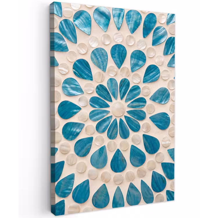 Patroon - Mozaïek - Schelpen - Abstract - Turquoise Tuinposter op houten frame 2 cm dik klein -3d