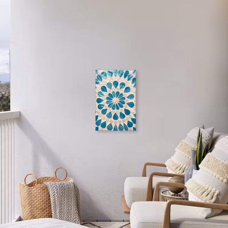 Patroon - Mozaïek - Schelpen - Abstract - Turquoise Tuinposter op houten frame 2 cm dik klein -sfeer1