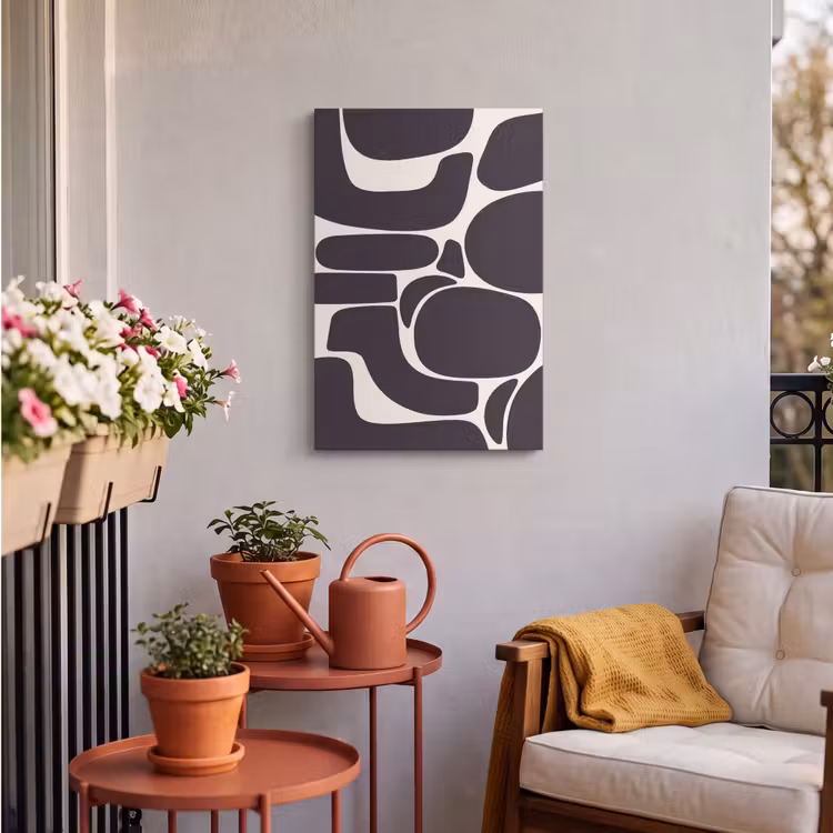 Outdoor Canvas Print - Pattern - Organic - Black - Patroon - Organisch - Zwart Tuinposter op houten frame 2 cm dik klein