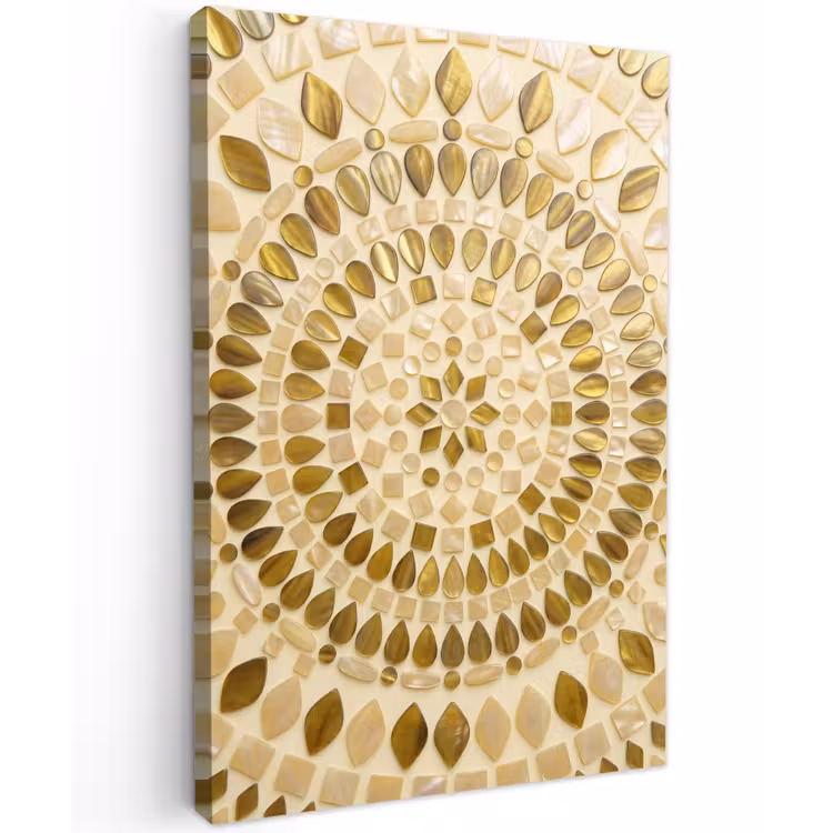 Patroon - Vormen - Mozaïek - Abstract - Goud Tuinposter op houten frame 2 cm dik klein -3d