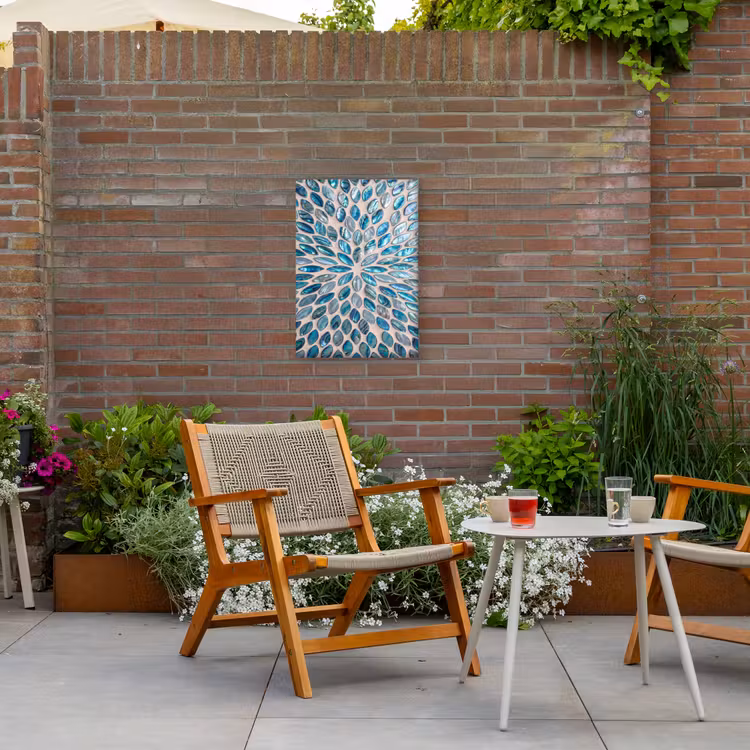 Patroon - Glans - Abstract - Blauw - Decoratie Tuinposter op houten frame 2 cm dik klein -sfeer3