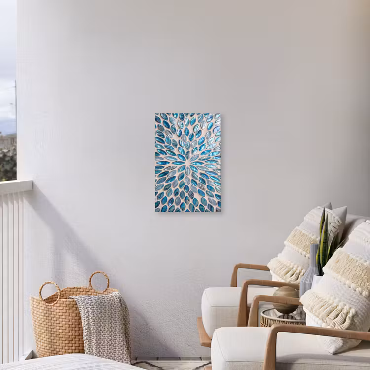 Patroon - Glans - Abstract - Blauw - Decoratie Tuinposter op houten frame 2 cm dik klein -sfeer1