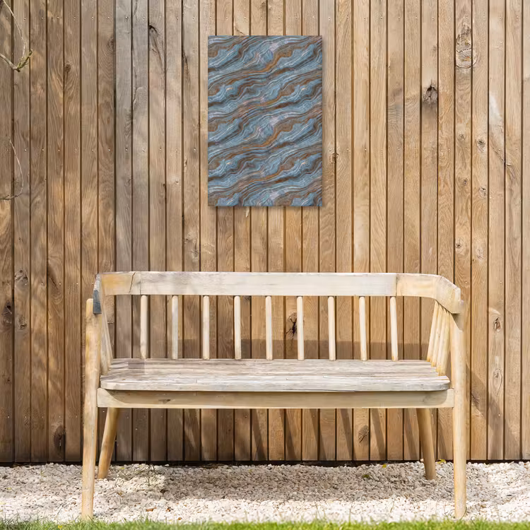 Patroon - Steen - Blauw Tuinposter op houten frame 2 cm dik klein 841 -sfeer4