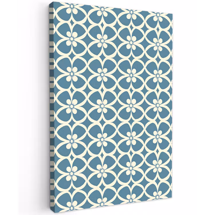 Patroon - Symmetrisch - Blauw Tuinposter op houten frame 2 cm dik klein 841 -3d