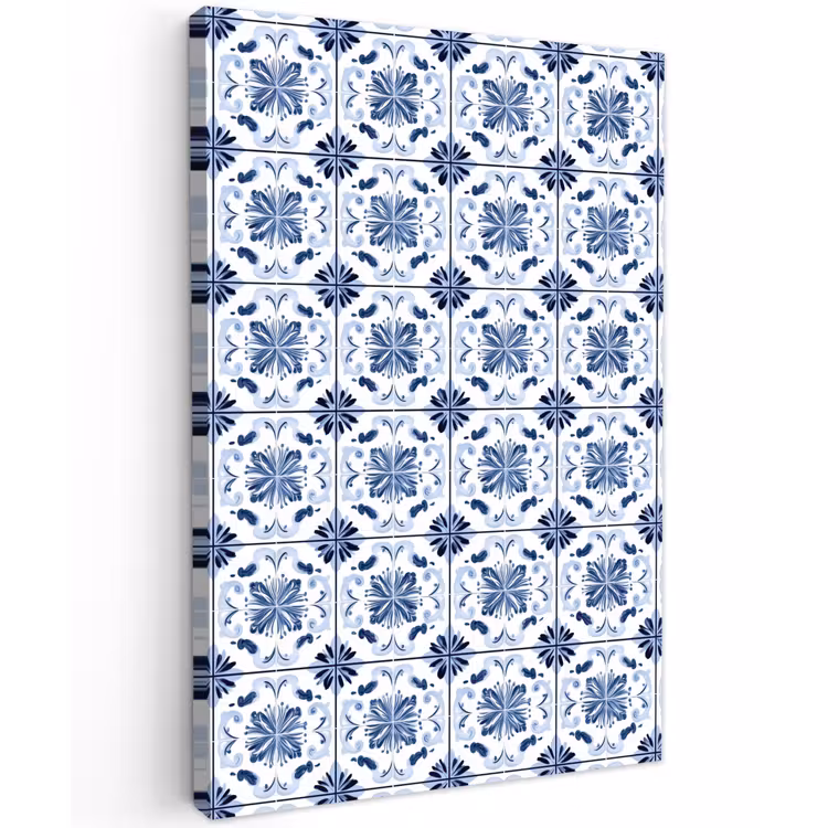 Patroon - Tegel - Blauw Tuinposter op houten frame 2 cm dik klein 841 -3d