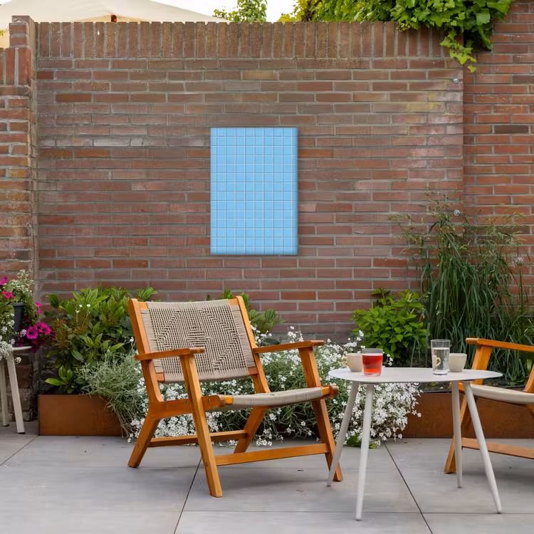 Patroon - Tegel - Pastel - Blauw Tuinposter op houten frame 2 cm dik klein 841 -sfeer3