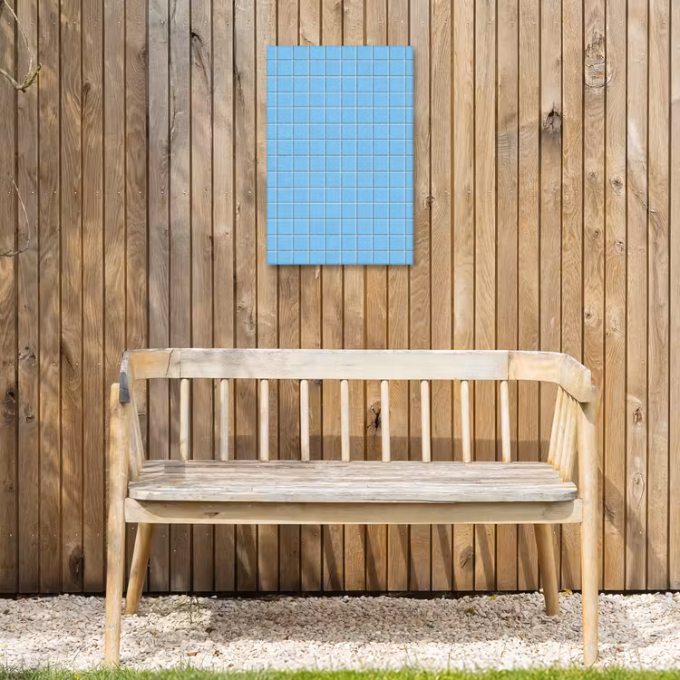 Patroon - Tegel - Pastel - Blauw Tuinposter op houten frame 2 cm dik klein 841 -sfeer4