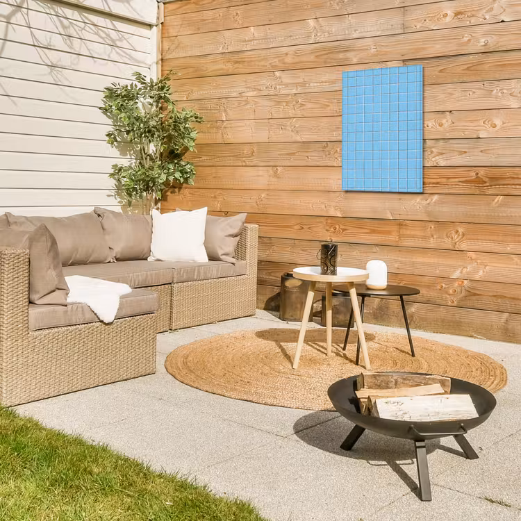 Patroon - Tegel - Pastel - Blauw Tuinposter op houten frame 2 cm dik klein 841 -sfeer2