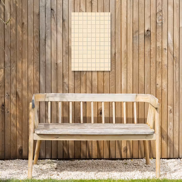 Patroon - Tegels - Gebroken - Wit Tuinposter op houten frame 2 cm dik klein 841 -sfeer4