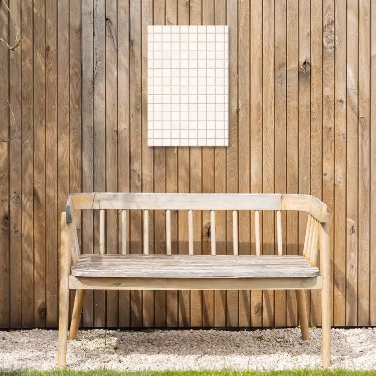 Patroon - Tegels - Wit Tuinposter op houten frame 2 cm dik klein 841 -sfeer4
