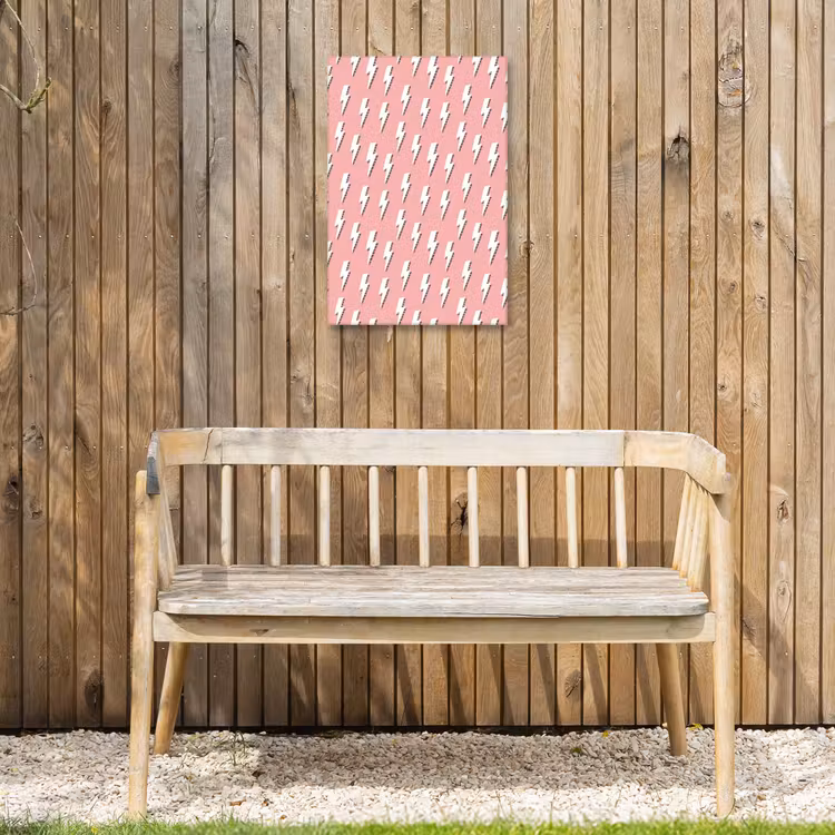 Patroon - Wit - Bliksem - Roze Tuinposter op houten frame 2 cm dik klein 841 -sfeer4