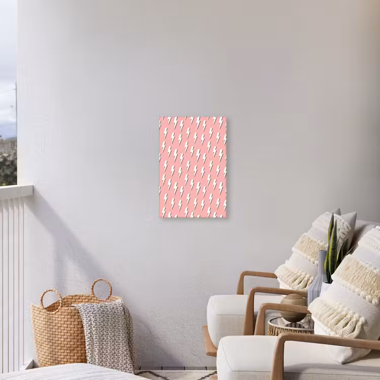 Patroon - Wit - Bliksem - Roze Tuinposter op houten frame 2 cm dik klein 841 -sfeer1