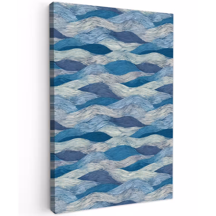 Getekend - Blauw - Wit - Golvend - Streepjes Tuinposter op houten frame 2 cm dik klein 841 -3d