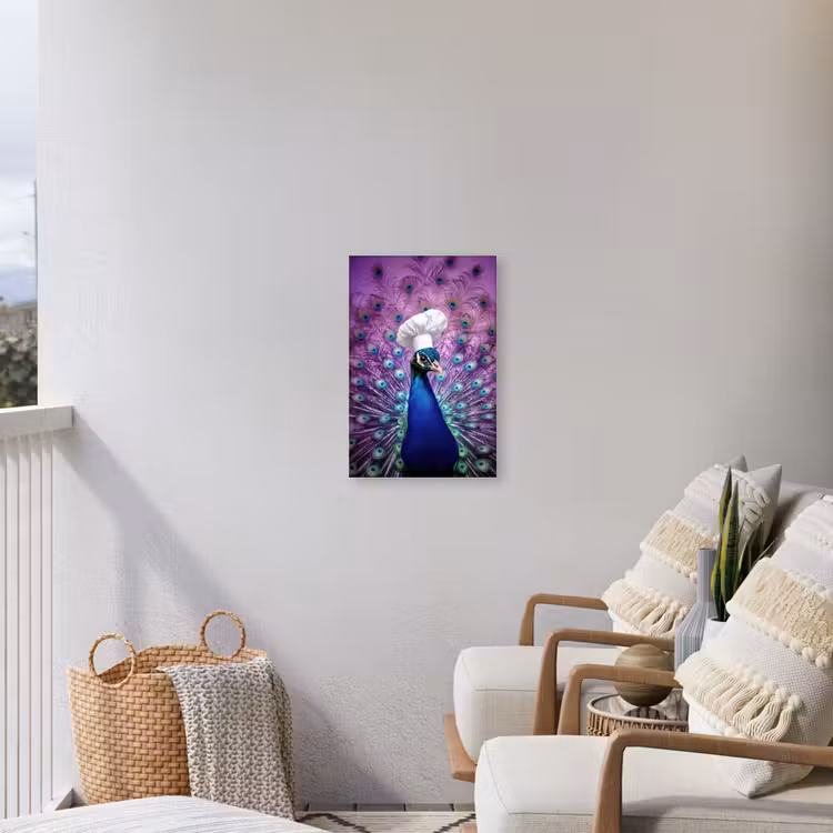 Pauw - Koksmuts - Cool - Paars Tuinposter op houten frame 2 cm dik klein -sfeer1