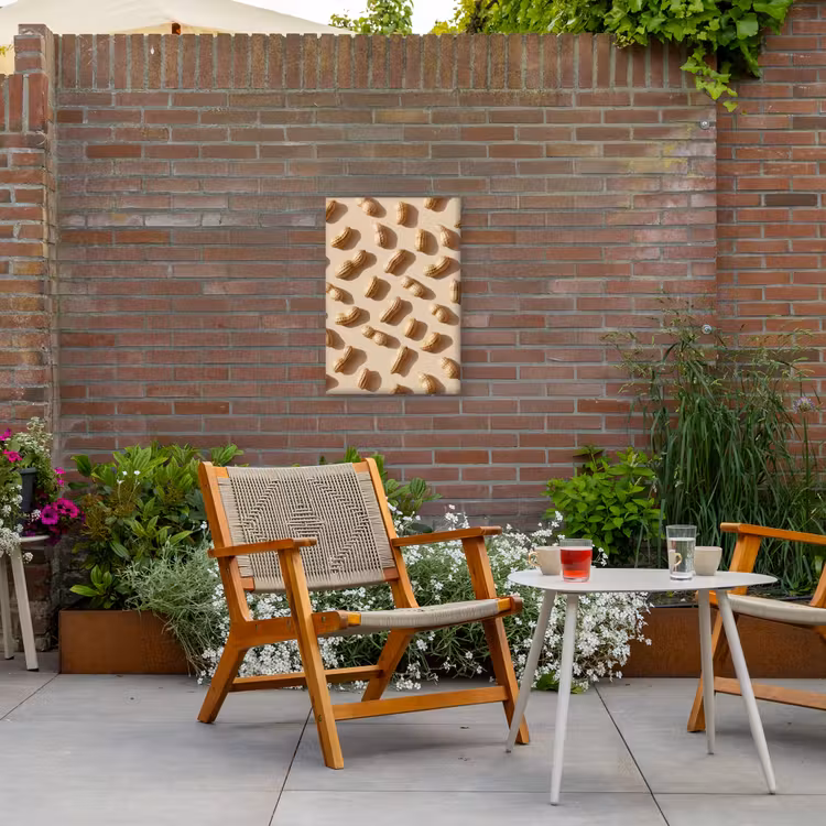 Pinda's - Patroon - Beige Tuinposter op houten frame 2 cm dik klein -sfeer3