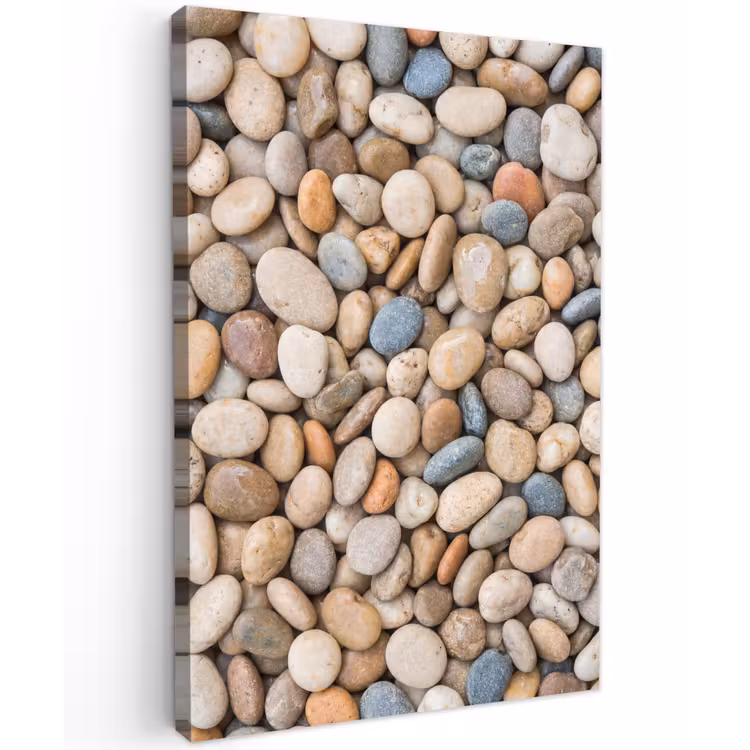 Kiezelstenen - Natuur - Textuur - Beige - Grijs Tuinposter op houten frame 2 cm dik klein -3d