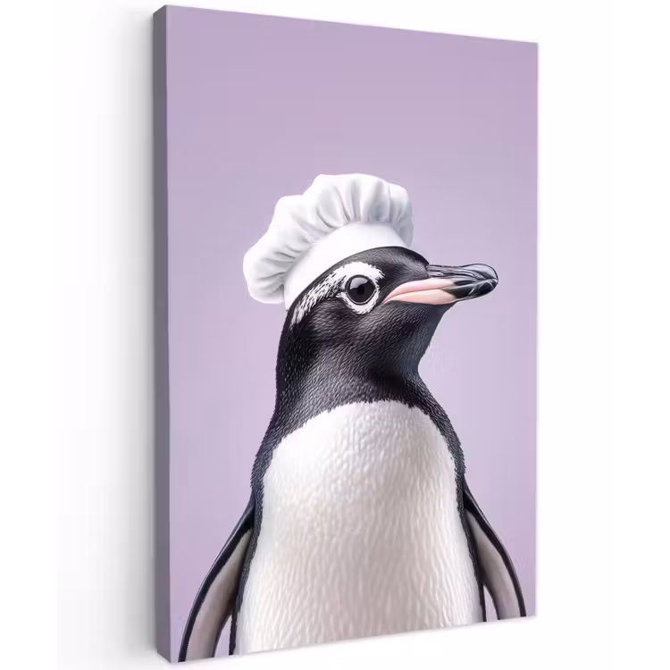 Pinguïn - Koksmuts - Lief - Paars Tuinposter op houten frame 2 cm dik klein -3d