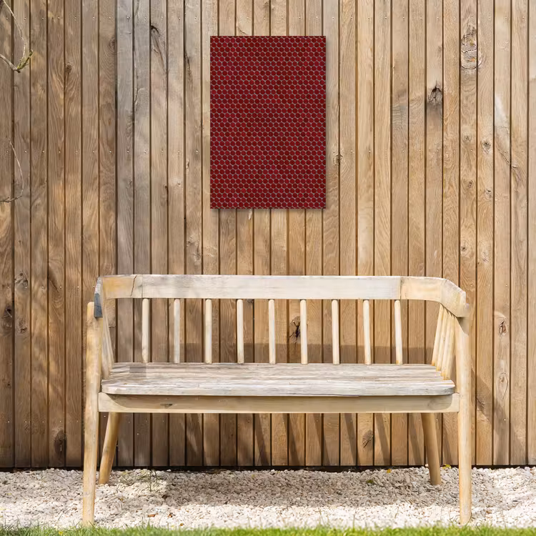 Penny - Mozaïek - Rond - Rood Tuinposter op houten frame 2 cm dik klein 841 -sfeer4