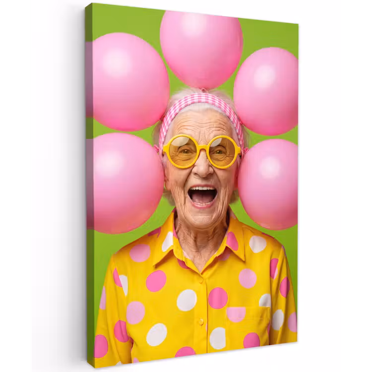 Mens - Ballonnen - Feest - Kleurrijk - Roze Tuinposter op houten frame 2 cm dik klein -3d