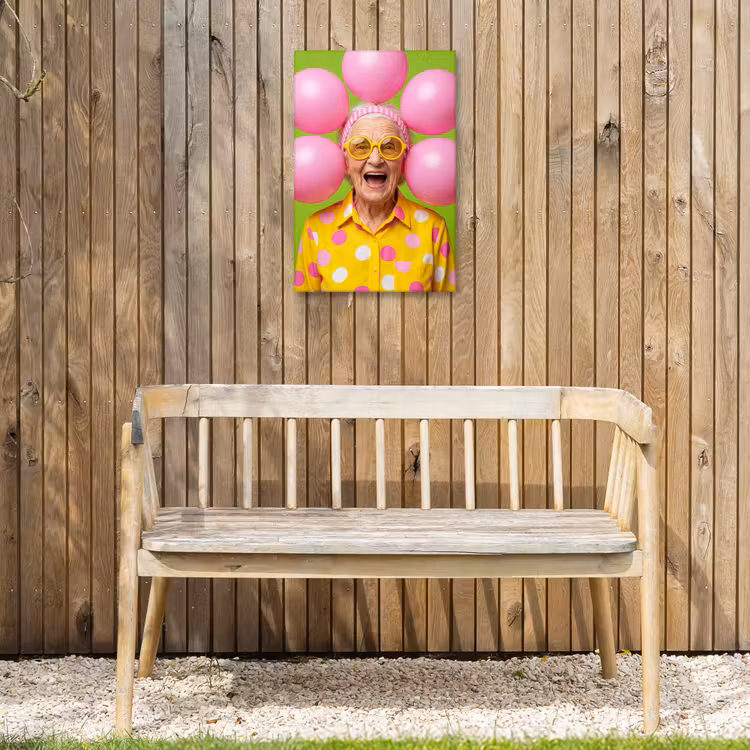 Mens - Ballonnen - Feest - Kleurrijk - Roze Tuinposter op houten frame 2 cm dik klein -sfeer4