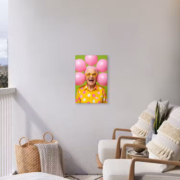 Mens - Ballonnen - Feest - Kleurrijk - Roze Tuinposter op houten frame 2 cm dik klein -sfeer1