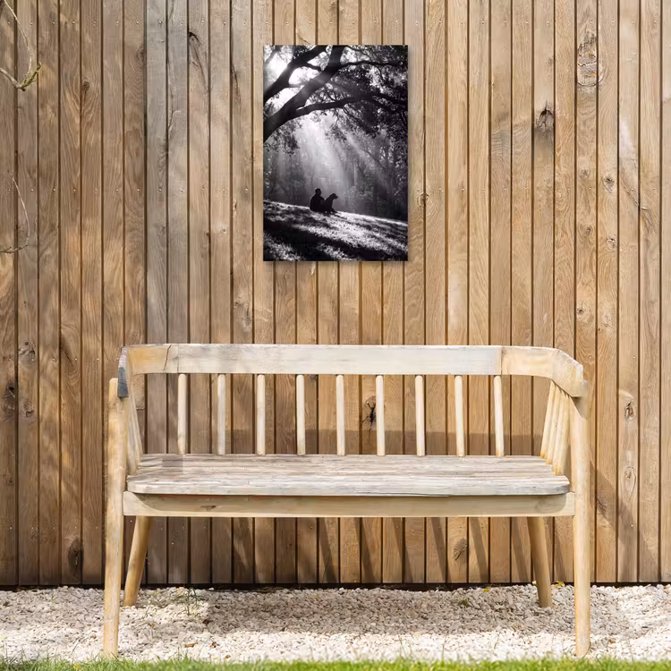 Mens - Hond - Natuur - Zwart-wit - Silhouet Tuinposter op houten frame 2 cm dik klein -sfeer4