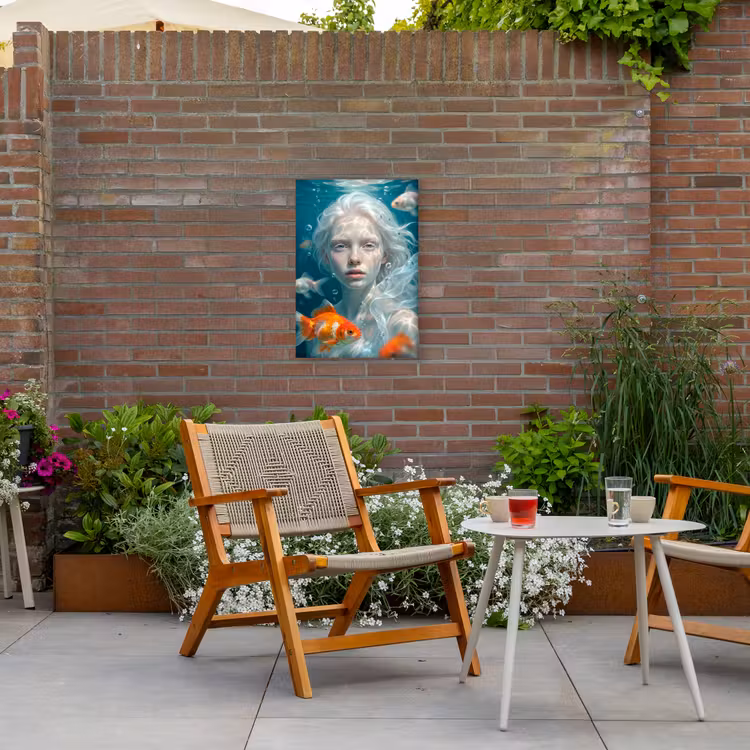 Mens - Onderwater - Vis - Modern - Blauw Tuinposter op houten frame 2 cm dik klein -sfeer3