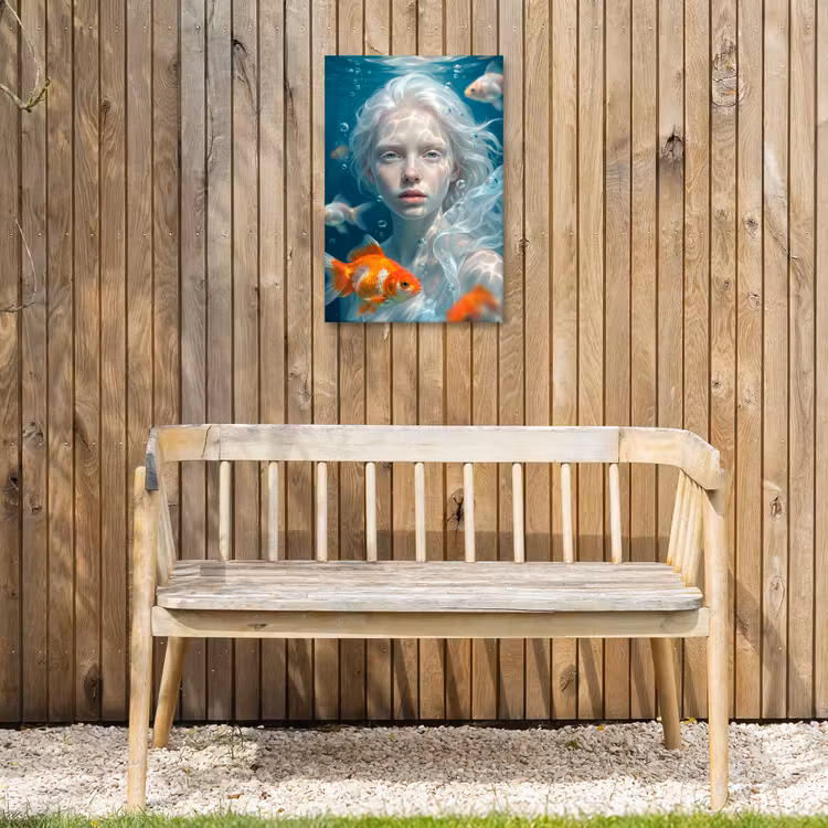 Mens - Onderwater - Vis - Modern - Blauw Tuinposter op houten frame 2 cm dik klein -sfeer4