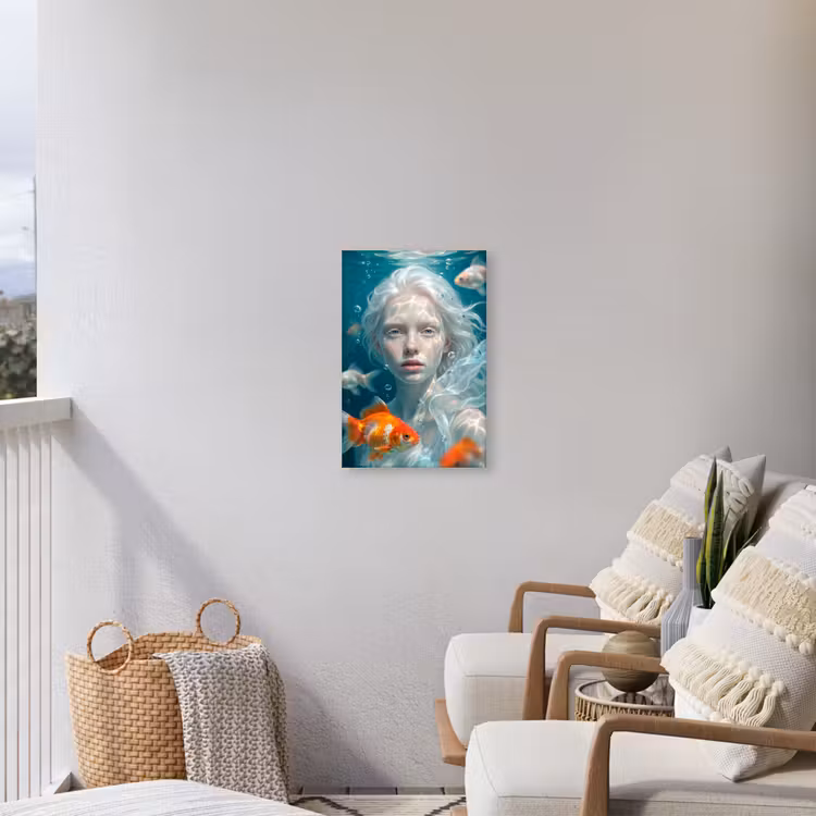 Mens - Onderwater - Vis - Modern - Blauw Tuinposter op houten frame 2 cm dik klein -sfeer1