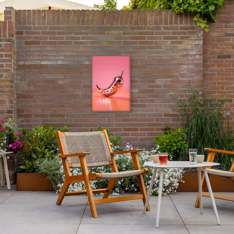 Peper - Disco - Rood - Glitter Tuinposter op houten frame 2 cm dik klein -sfeer3