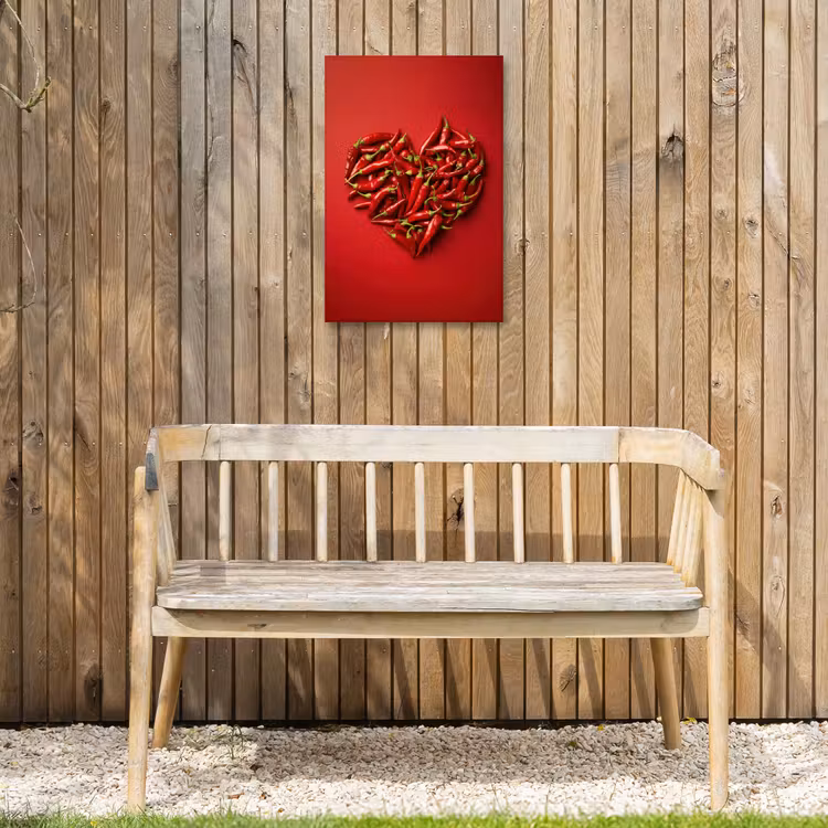Pepers - Rood - Hart Tuinposter op houten frame 2 cm dik klein -sfeer4