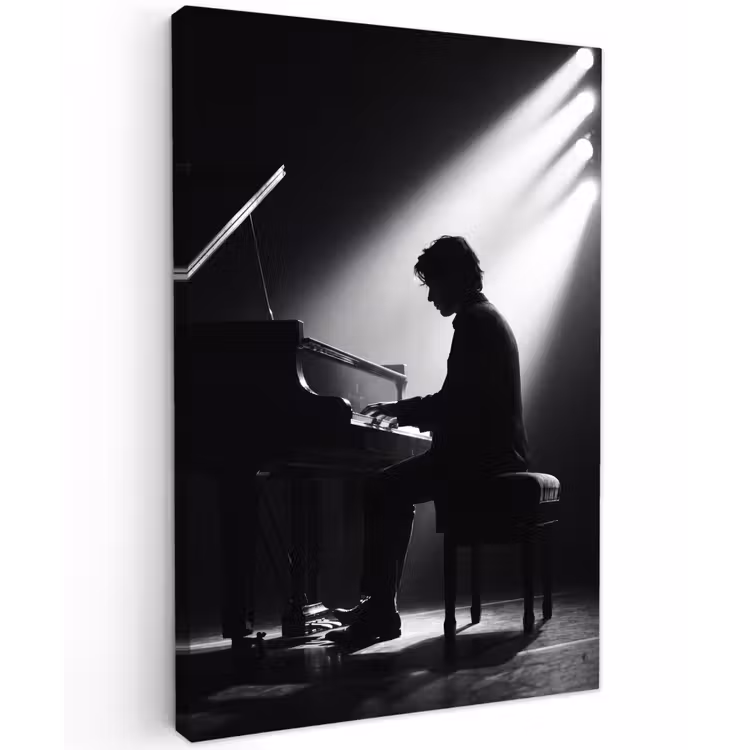 Persoon - Piano - Muziek - Zwart-wit - Podium Tuinposter op houten frame 2 cm dik klein -3d
