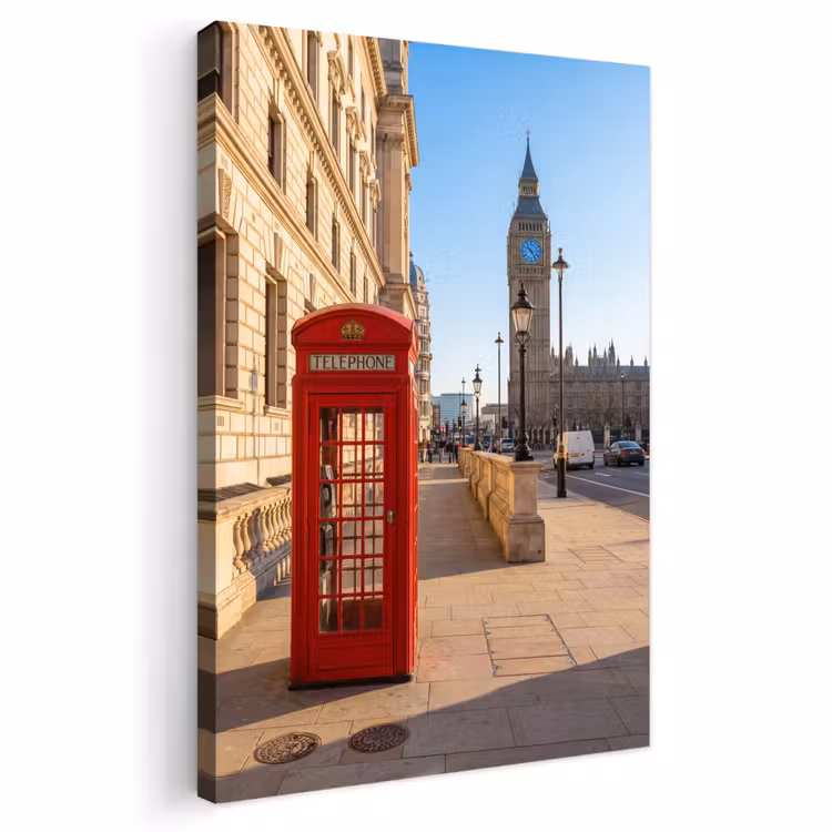 Telefooncel - Rood - Londen - Stad - Architectuur Tuinposter op houten frame 2 cm dik klein -3d