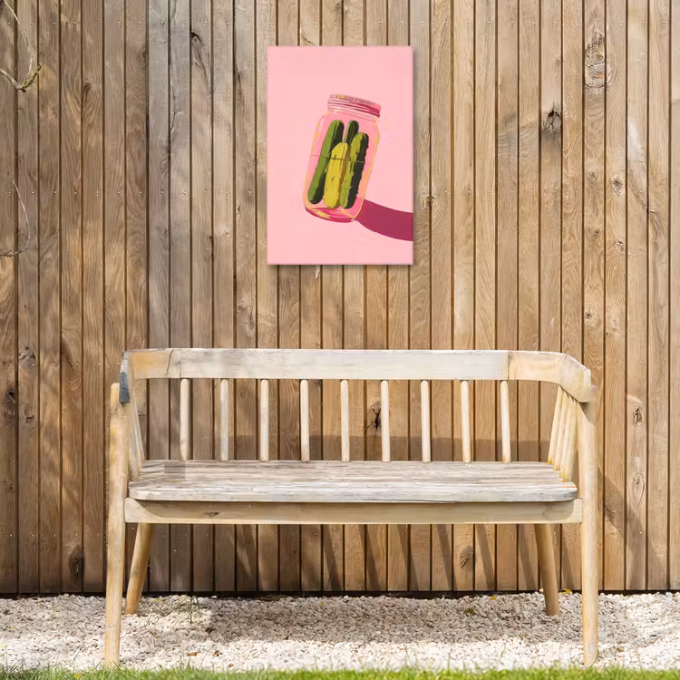 Augurken - Pot - Schaduw - Roze Tuinposter op houten frame 2 cm dik klein -sfeer4