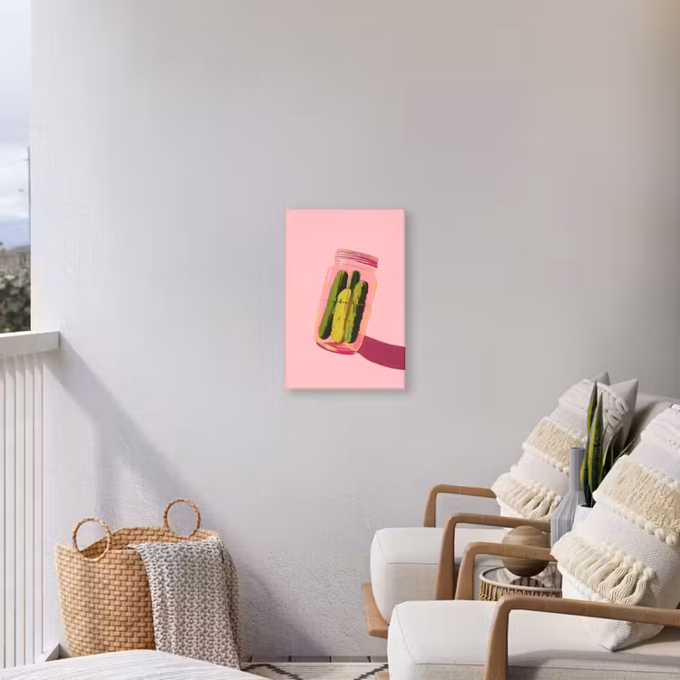 Augurken - Pot - Schaduw - Roze Tuinposter op houten frame 2 cm dik klein -sfeer1