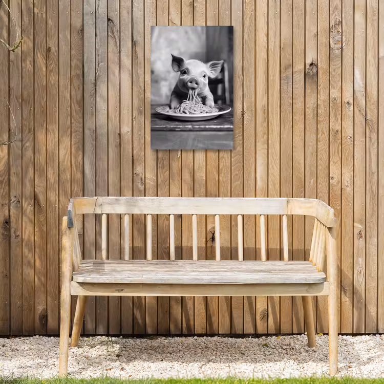 Varken - Schattig - Spaghetti - Zwart wit - Dier Tuinposter op houten frame 2 cm dik klein -sfeer4