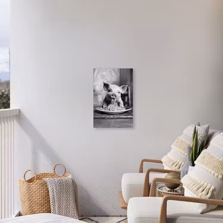 Varken - Schattig - Spaghetti - Zwart wit - Dier Tuinposter op houten frame 2 cm dik klein -sfeer1
