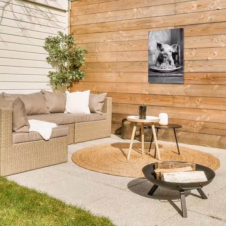 Varken - Schattig - Spaghetti - Zwart wit - Dier Tuinposter op houten frame 2 cm dik klein -sfeer2