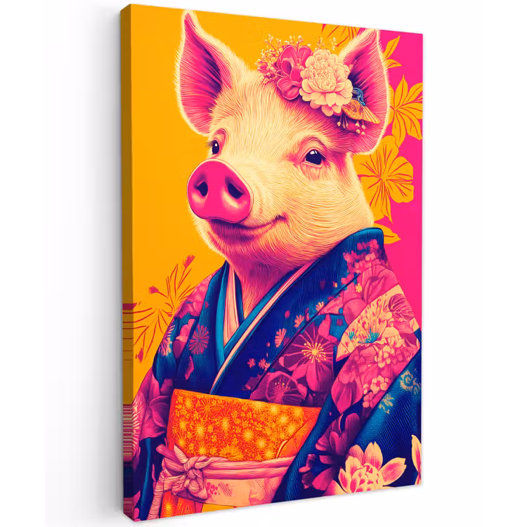 Varken - Bloemkroon - Kimono - Abstract Tuinposter op houten frame 2 cm dik klein -3d